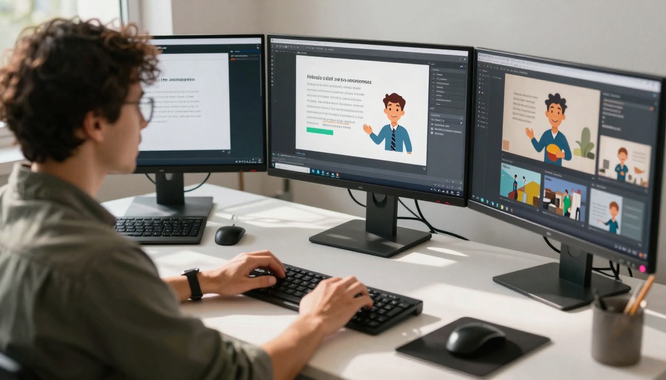 Startup founder rapidly creating multiple videos