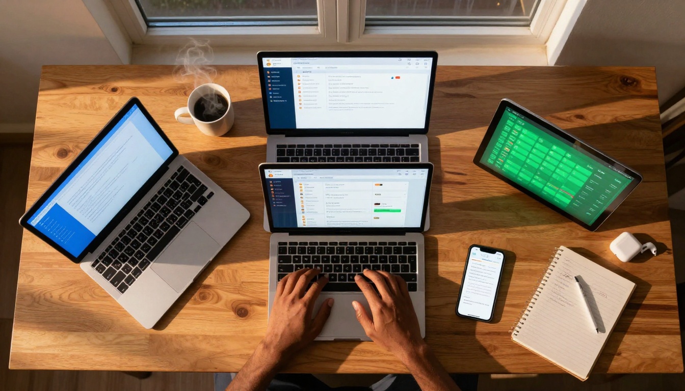 Aerial view of multi-device AI task automation
