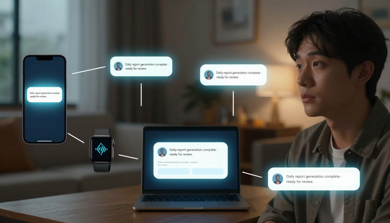 Multi-device notification flow for AI task completion