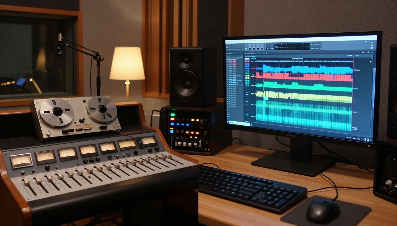 Split-screen showing analog recording and digital transcription