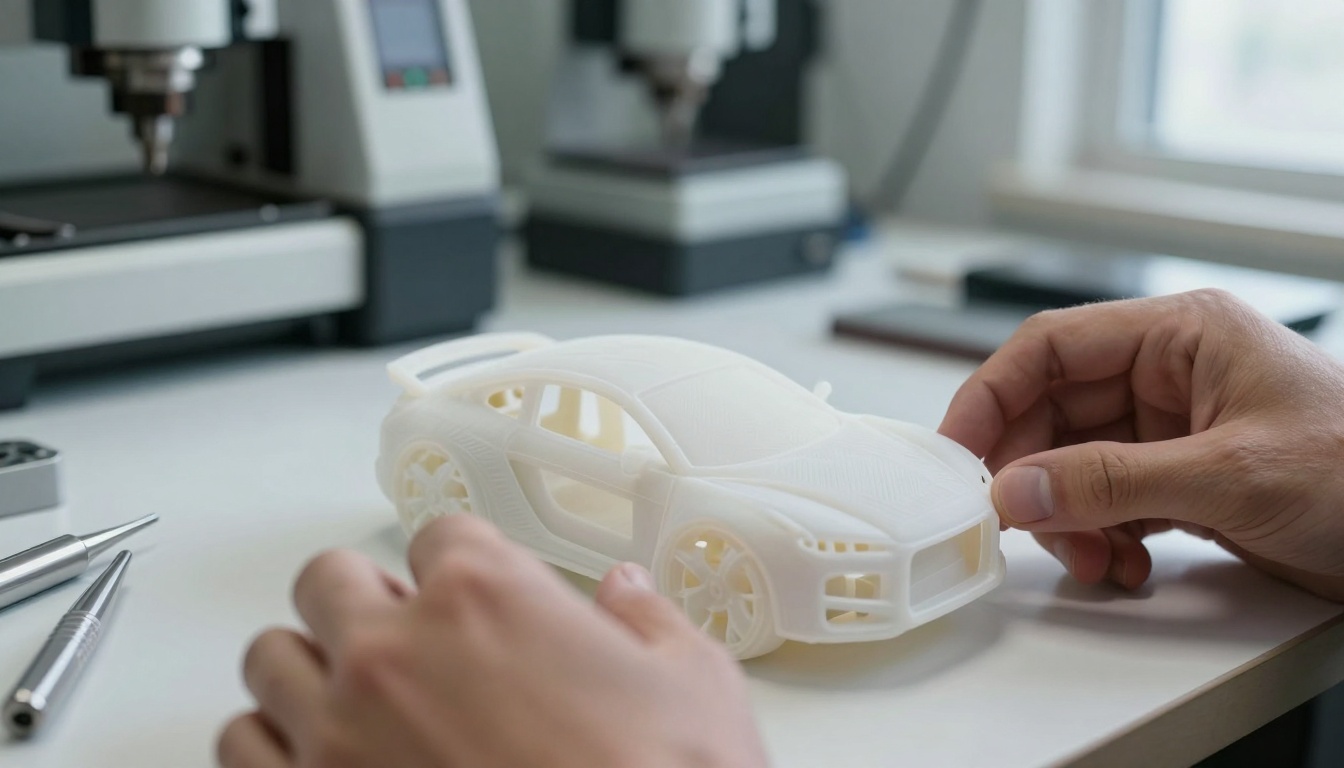 Industrial designer working with 3D printed prototype