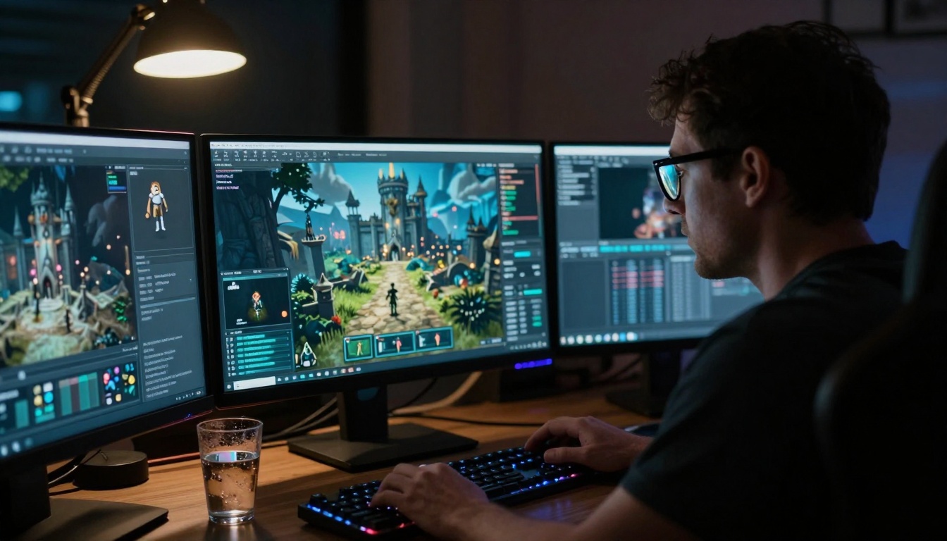 Game developer working on 3D environment