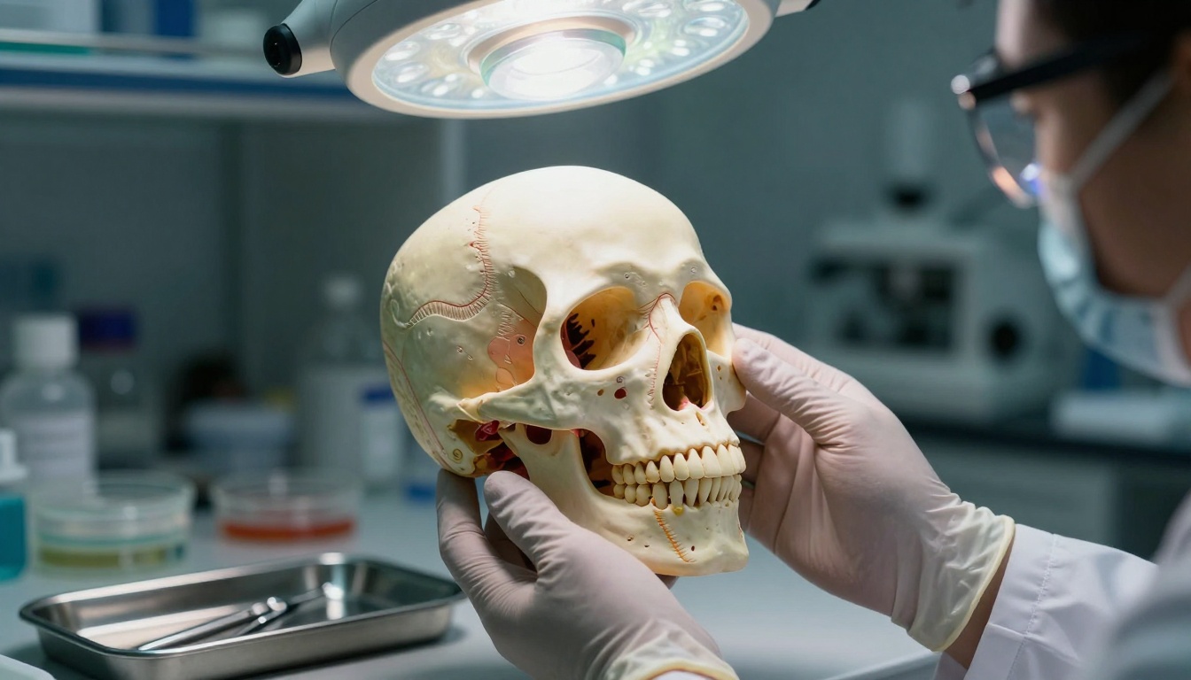 Medical researcher analyzing 3D printed anatomical model