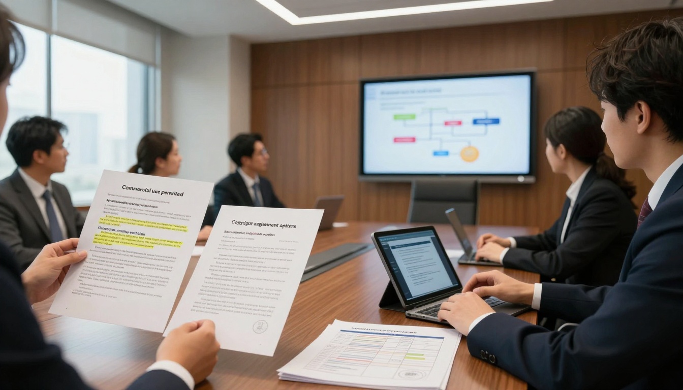 Legal team reviewing commercial licensing documentation