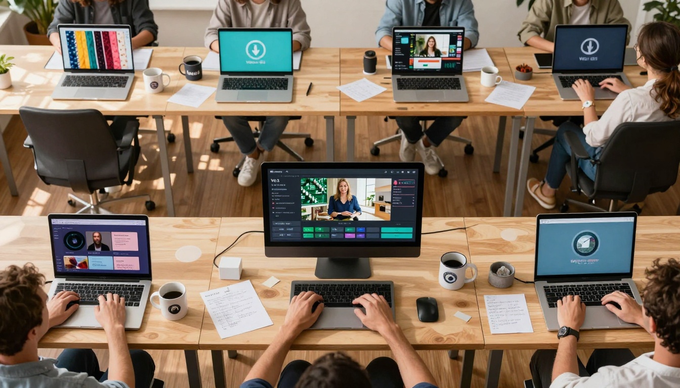 Multiple Startups Using Veo 3.1 Simultaneously - Overhead View