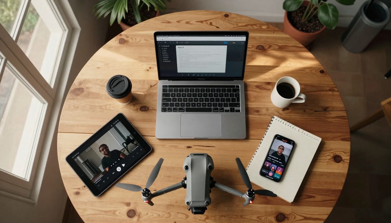Aerial view of creator workspace