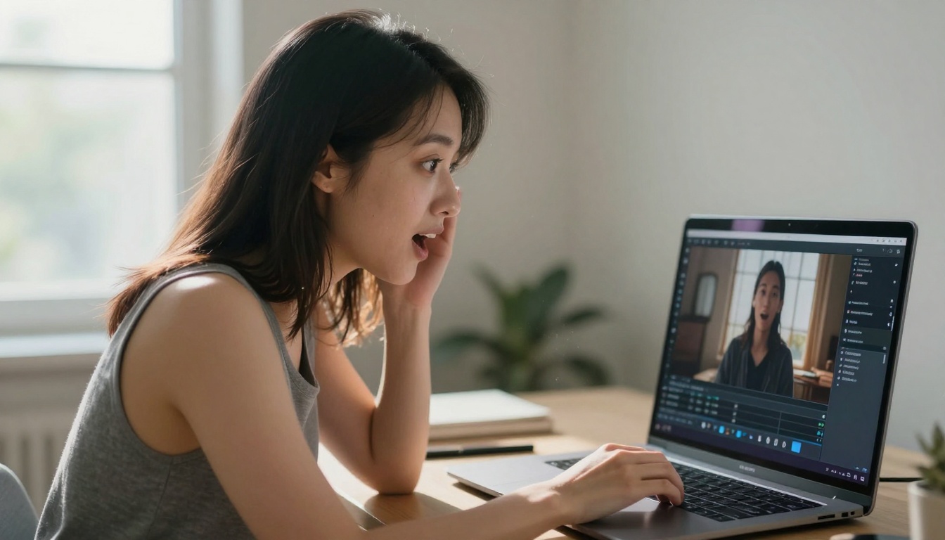 Person amazed at first AI video result Person amazed at first AI video result