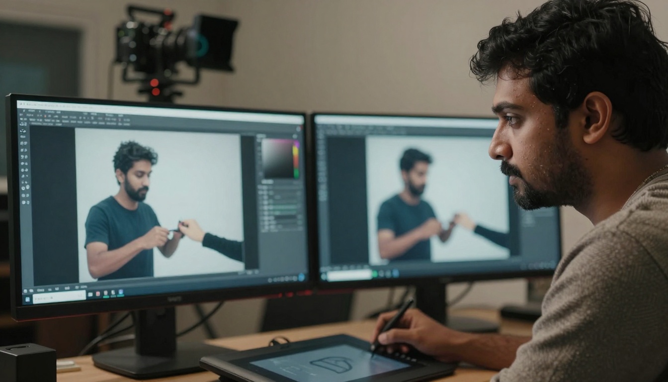 VFX artist comparing motion capture with AI animation