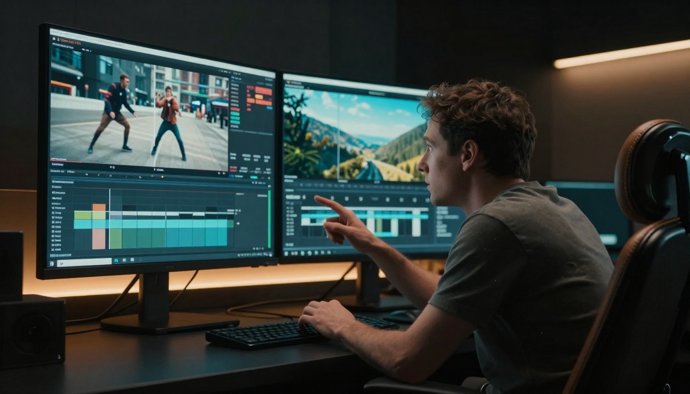 Director Reviewing Footage Comparison