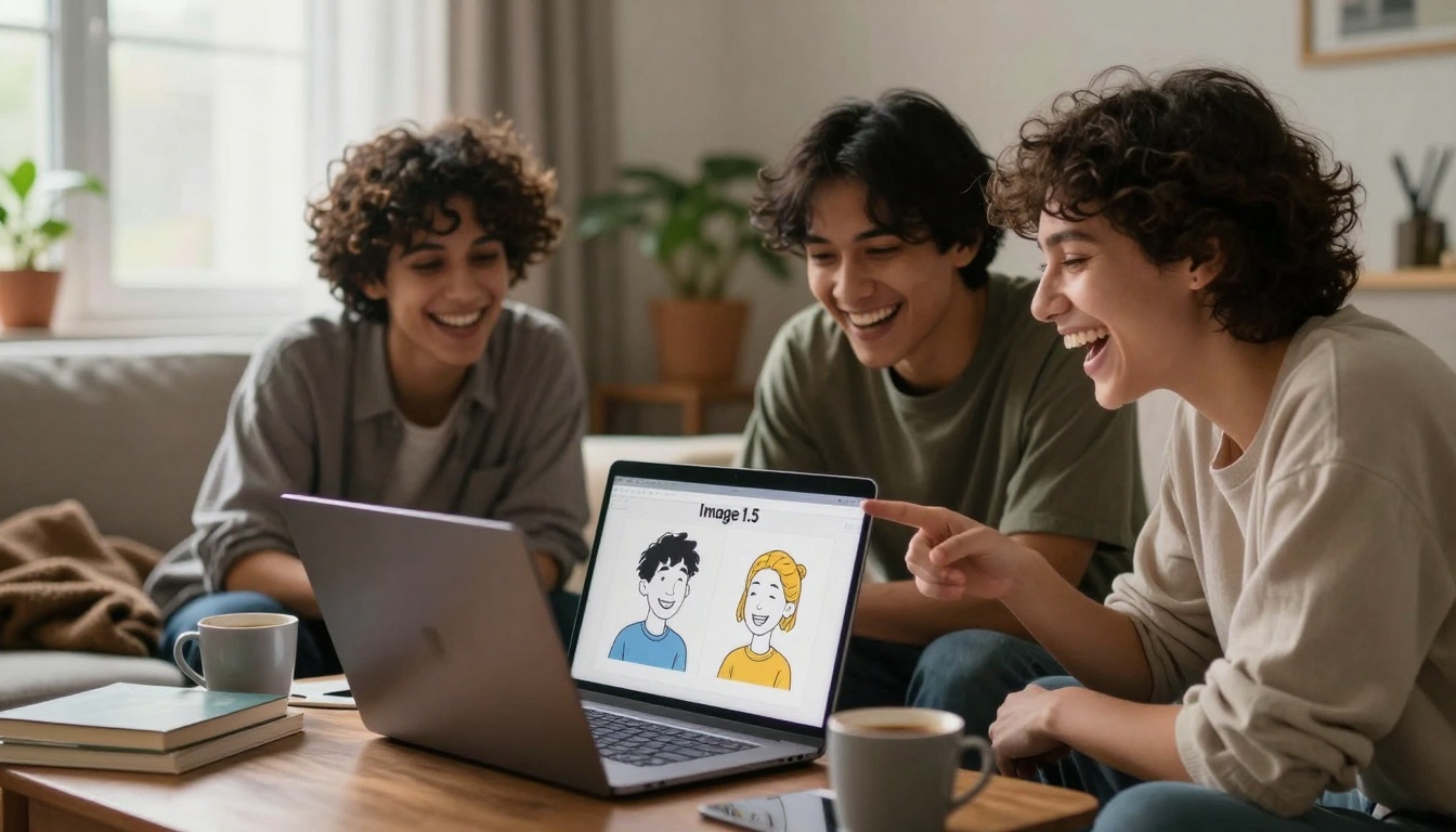 Friends collaborating with AI art generation