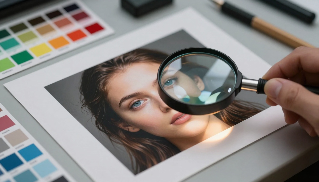 Detail shot of printed image quality assessment