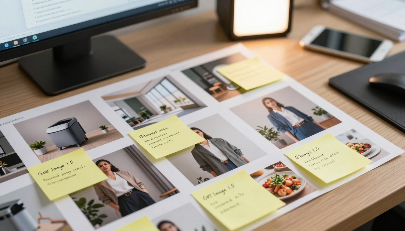 Designer workspace with generated images