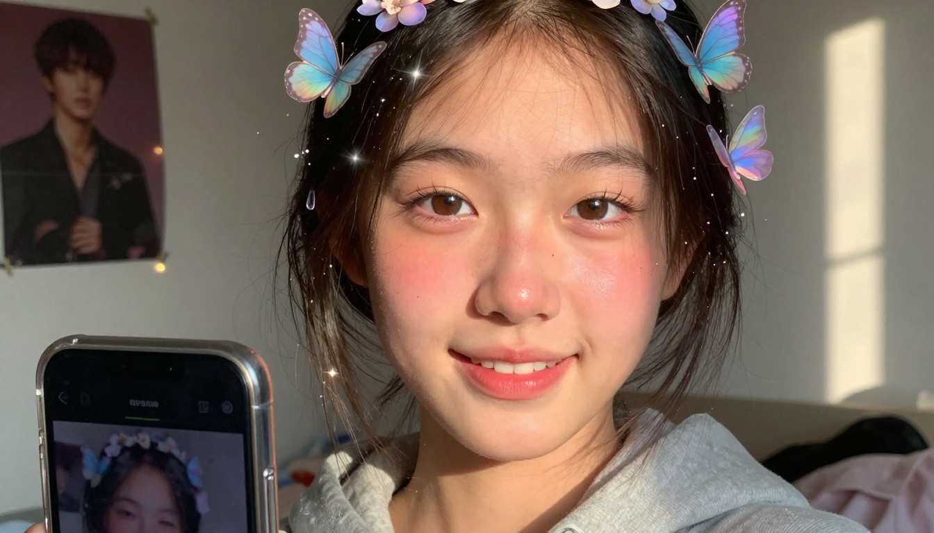 Teen using Snapchat AR filter Teen using Snapchat AR filter