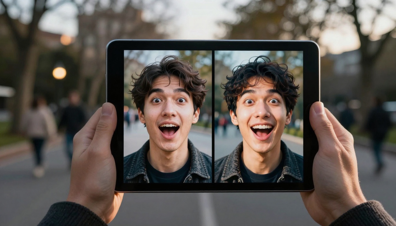 Before/after comparison showing amazed reaction