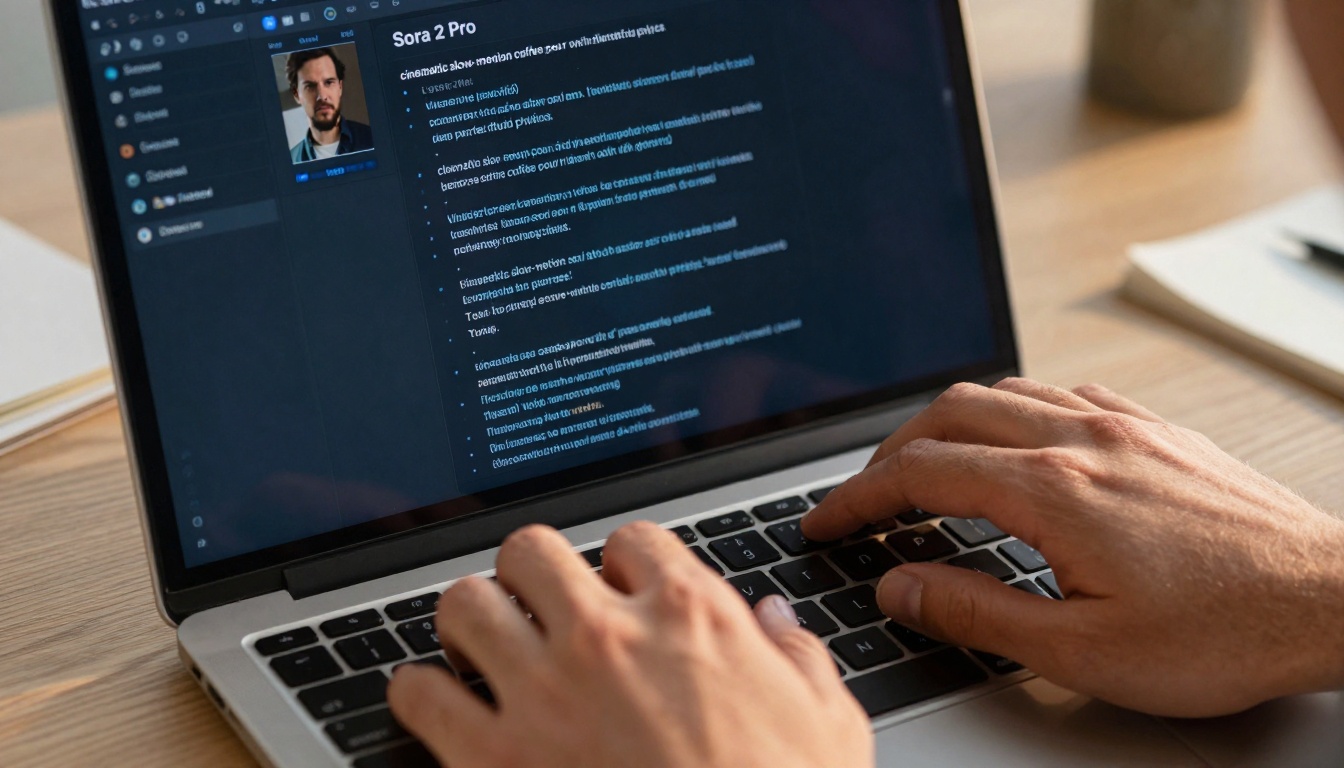 Hands typing detailed prompt