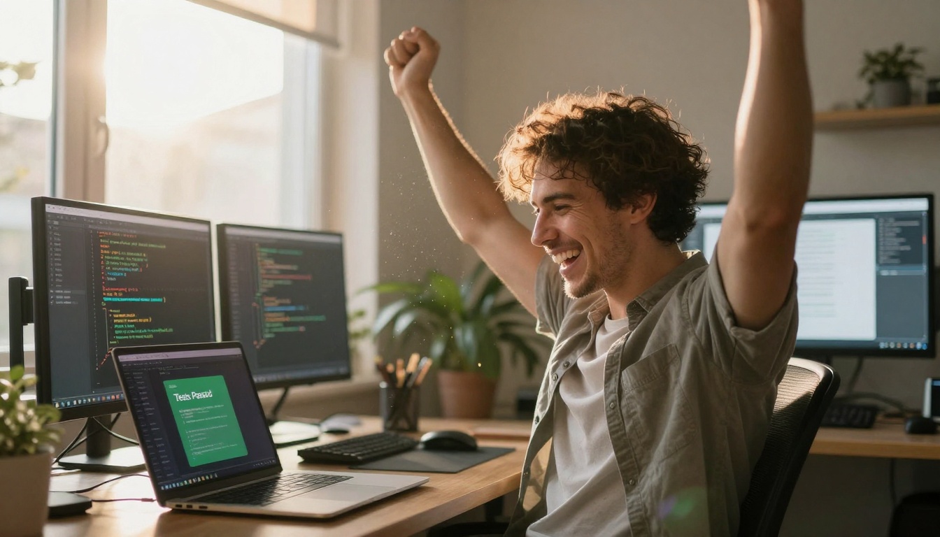 Programmer celebrating success