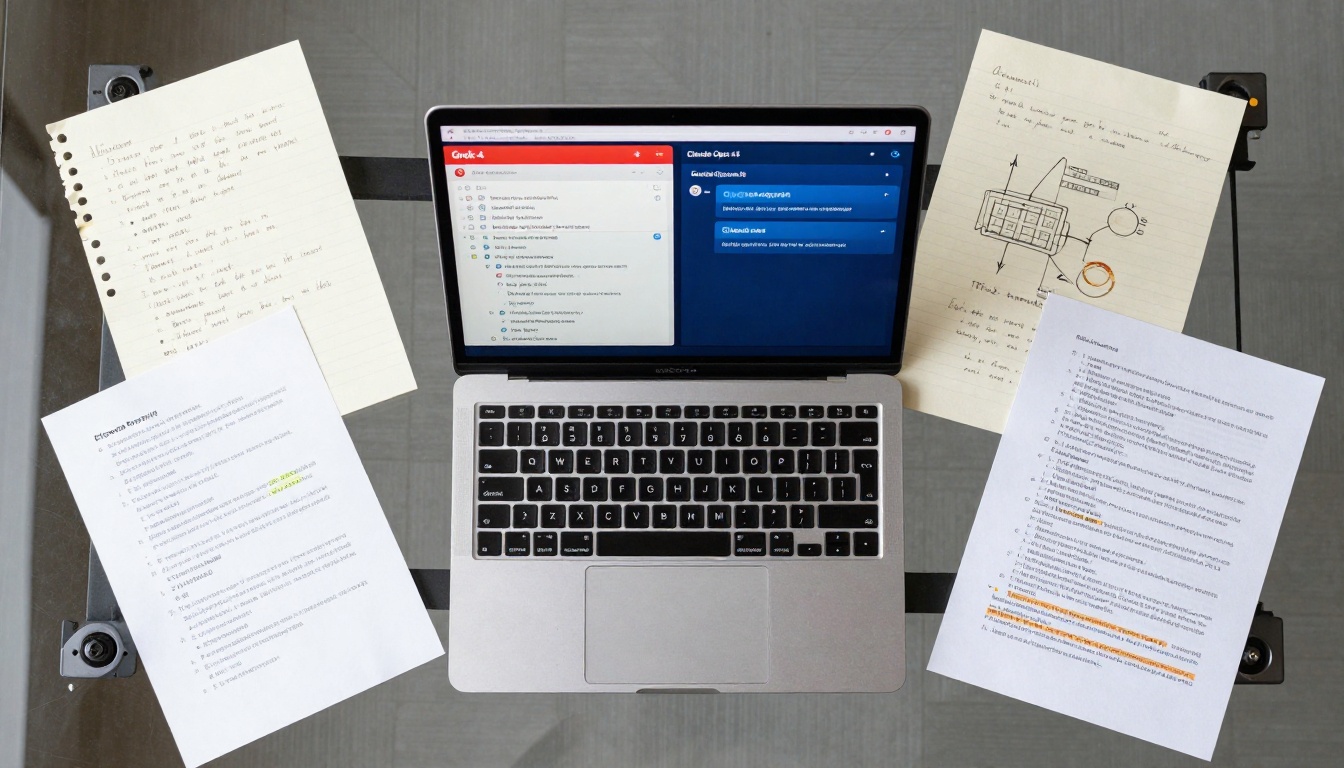 Overhead aerial shot of laptop with dual chat windows