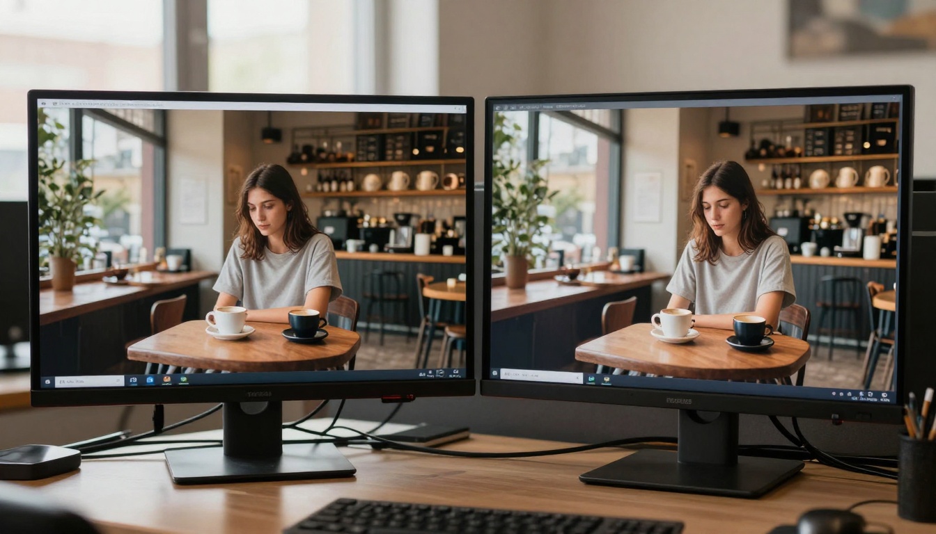 Before/after comparison on dual monitors
