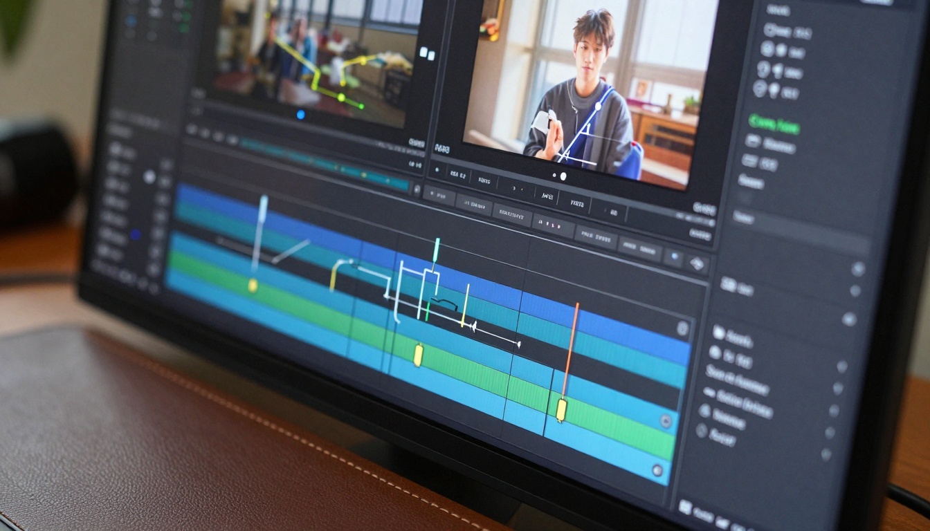 Detail shot of AI reframing interface showing motion tracking