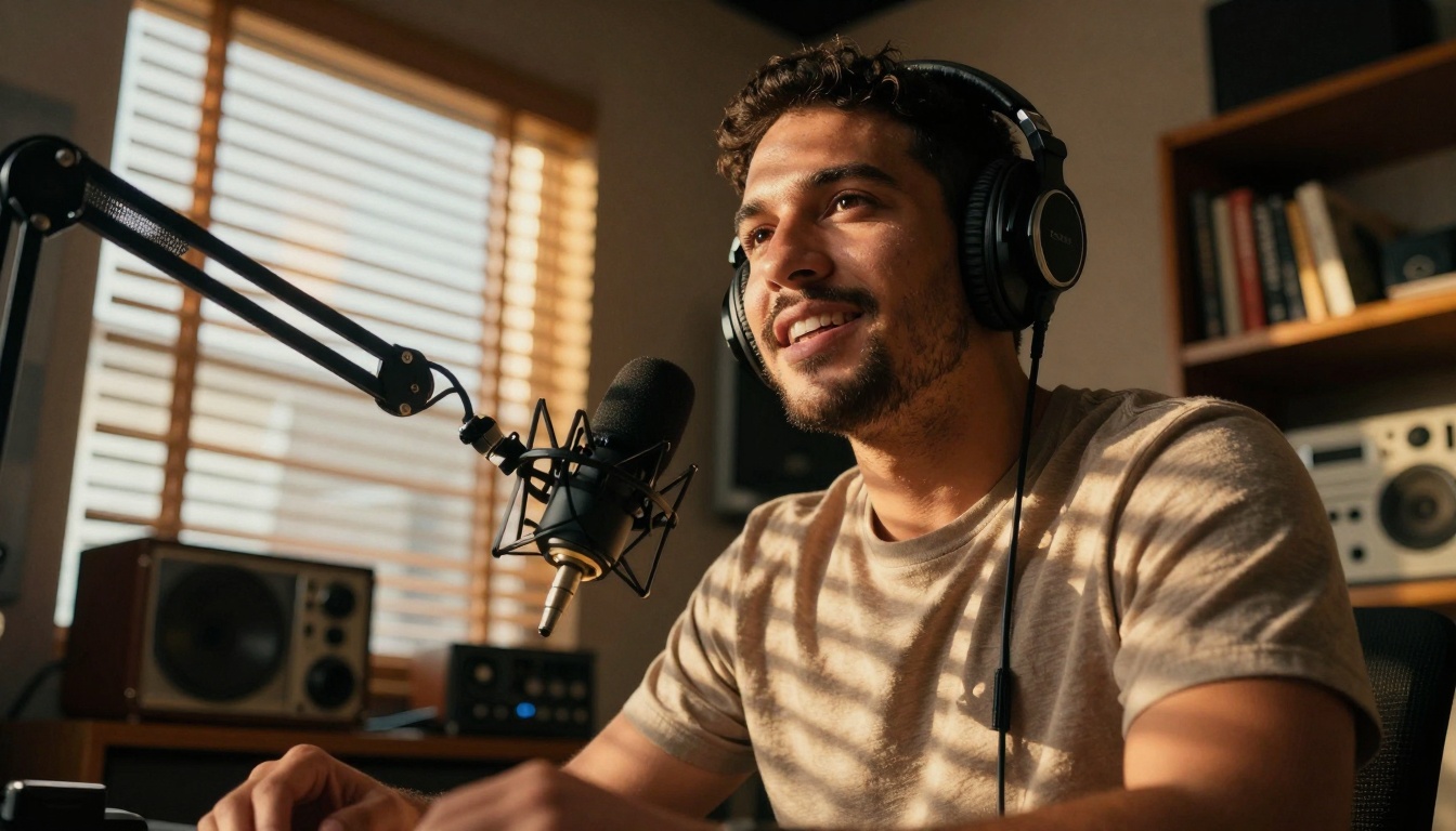 Podcaster Home Studio Low Angle