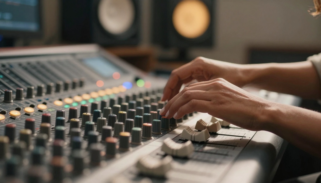 Sound Engineer Hands Mixing Console