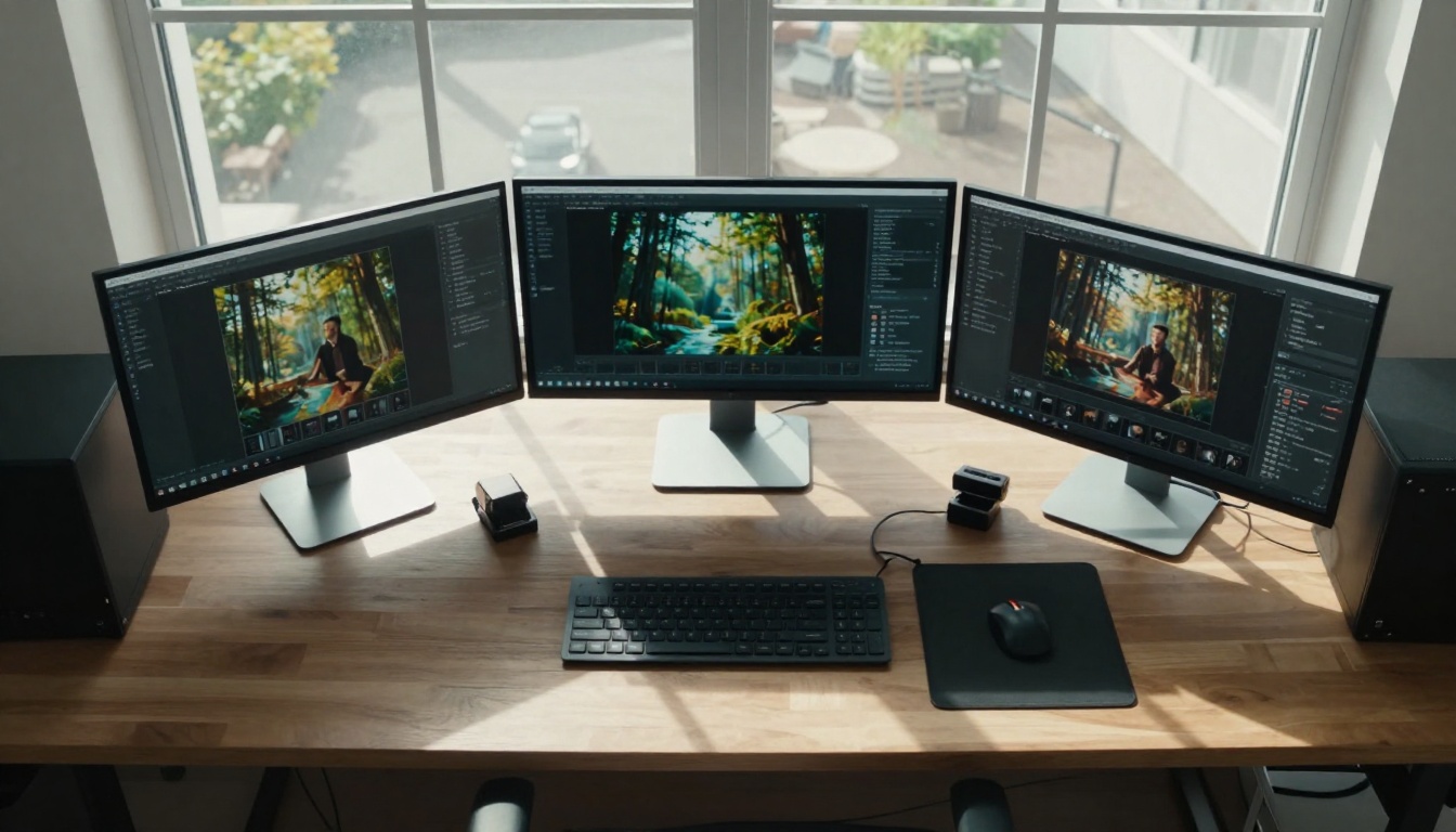 Aerial view of creative workspace