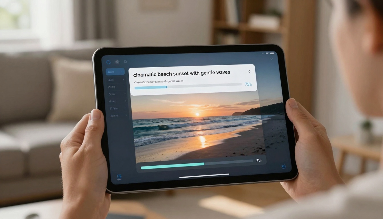 Tablet showing AI video generation