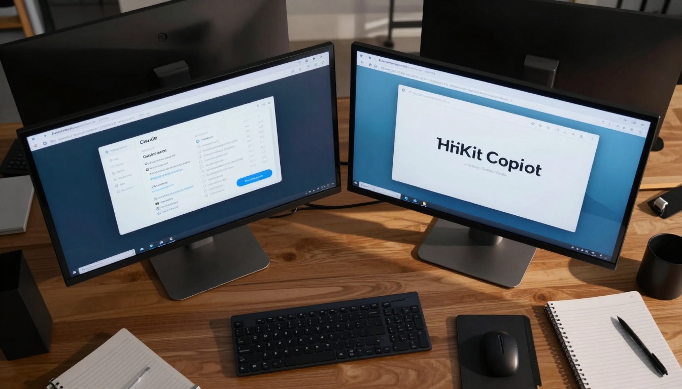 Aerial view of developer's desk with multiple AI tools