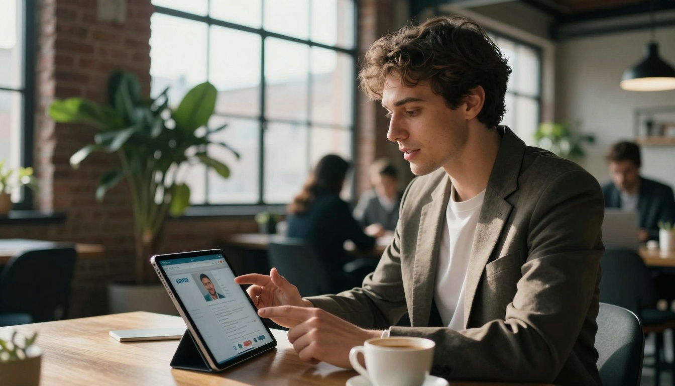 Business professional using Gemini in co-working space