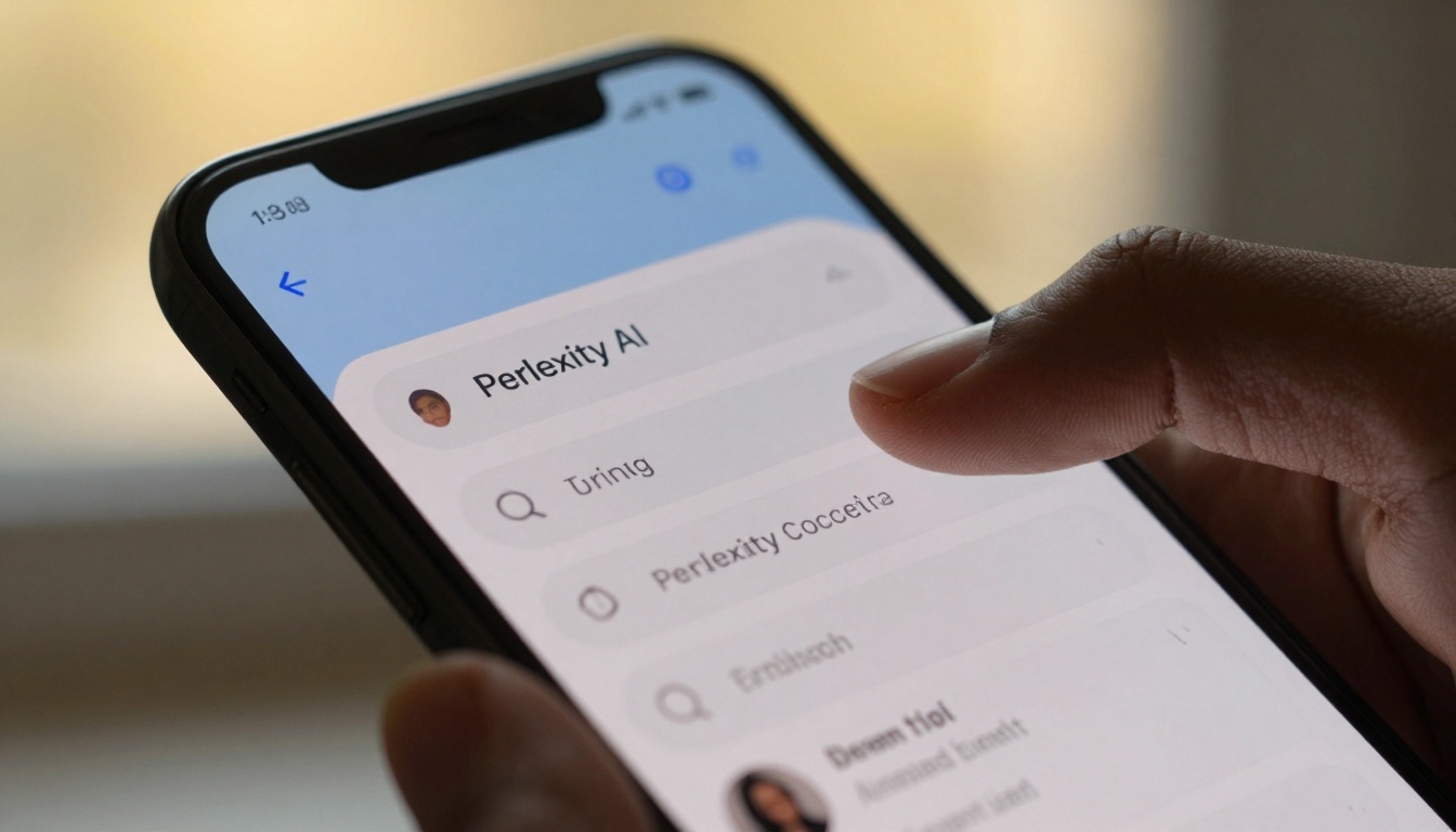 Extreme close-up of smartphone with Perplexity interface