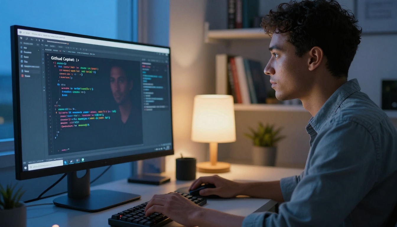 Developer using GitHub Copilot with code suggestions