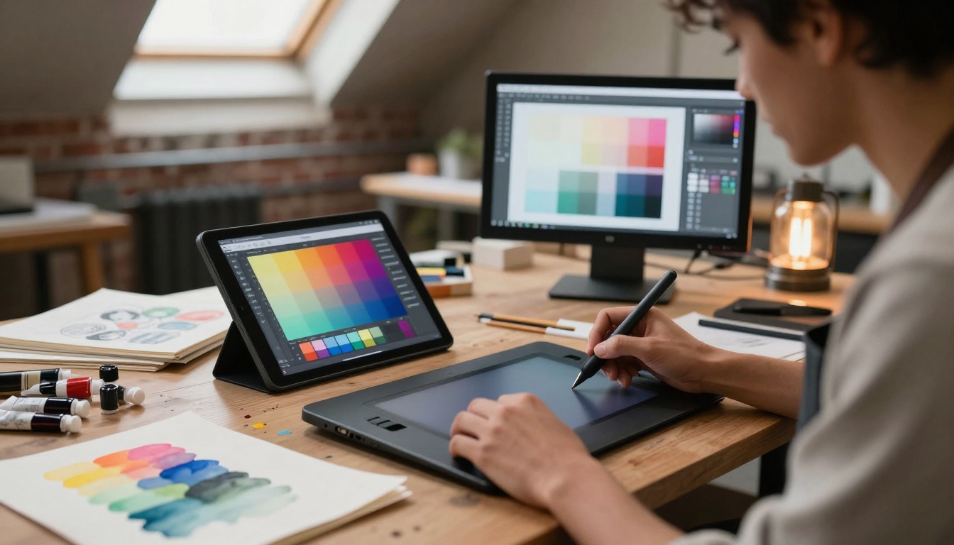 Over-the-shoulder perspective of a digital artist