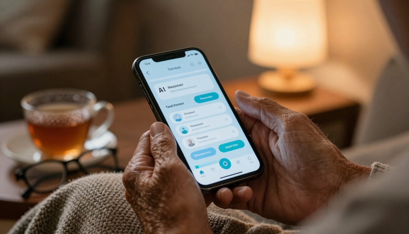 Extreme close-up of elderly hands holding a smartphone