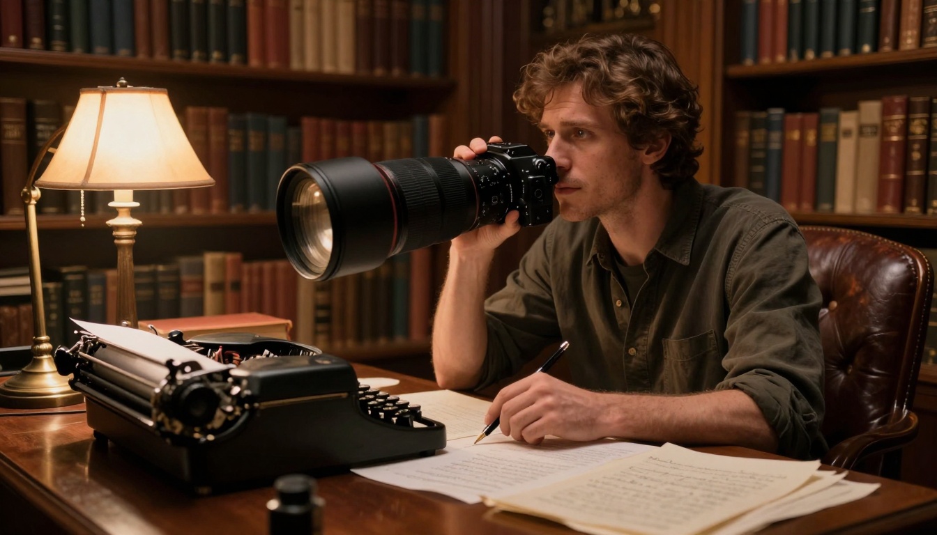 Dolly zoom effect on writer with AI