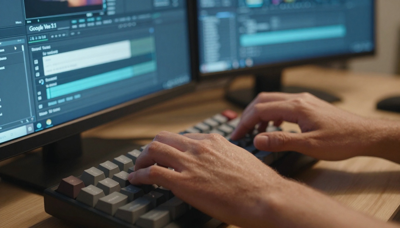 Close-up of video editing timeline with Veo 3.1 interface