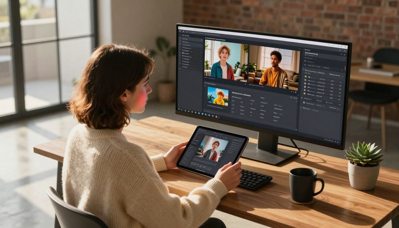 Two monitors showing AI image results side by side