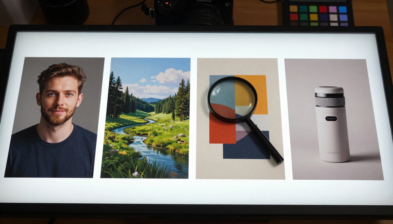 AI image quality comparison on a light table