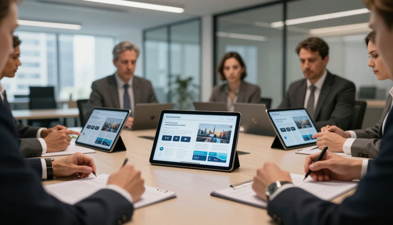 Business meeting digital report review