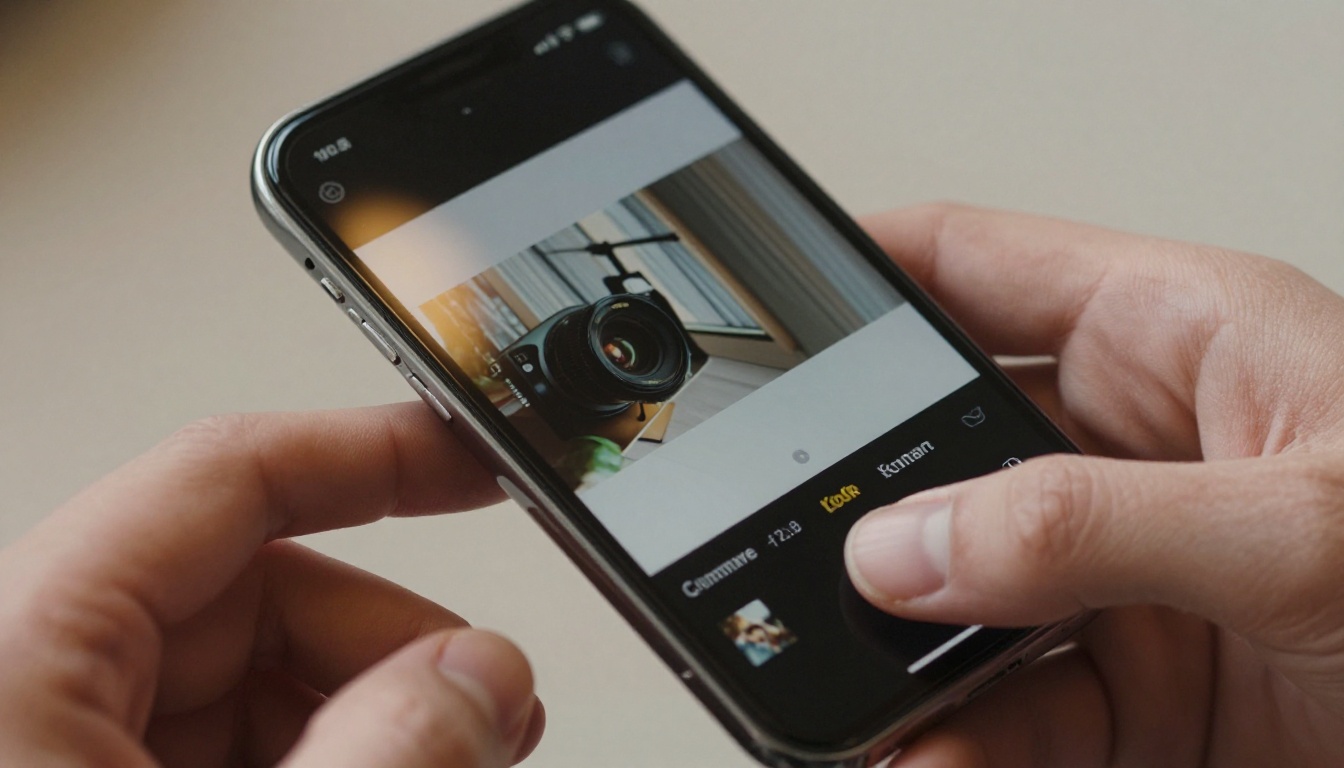 Close-up of a smartphone screen showing a video grid interface in dark mode Close-up of a smartphone screen showing a video grid interface in dark mode