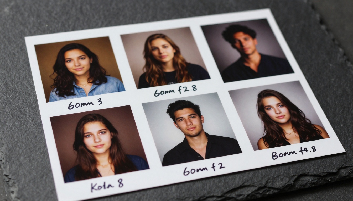 AI-generated portrait quality comparison test strips showing progressively sharper output