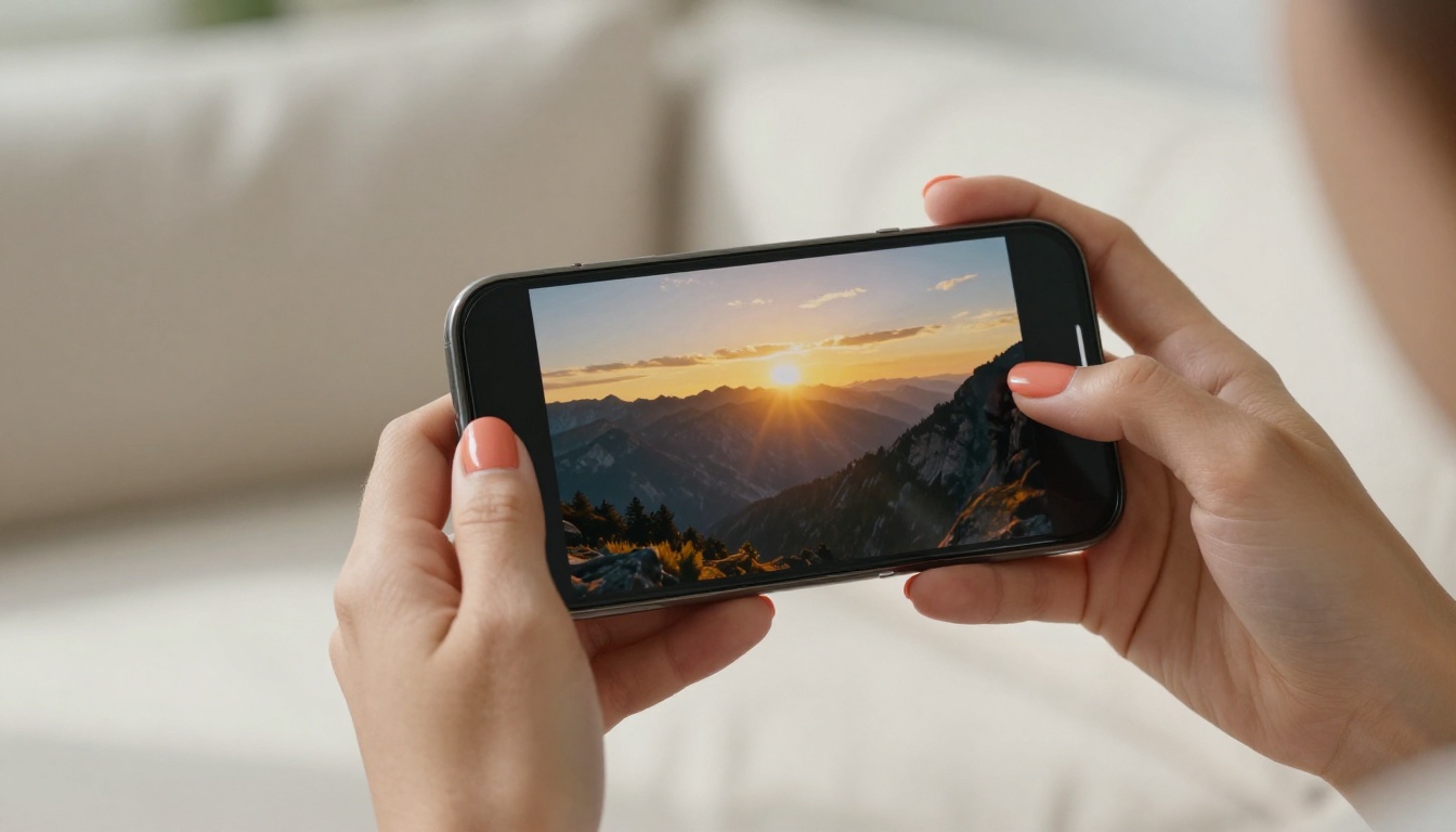 Hands holding phone displaying vivid AI-generated cinematic video frame