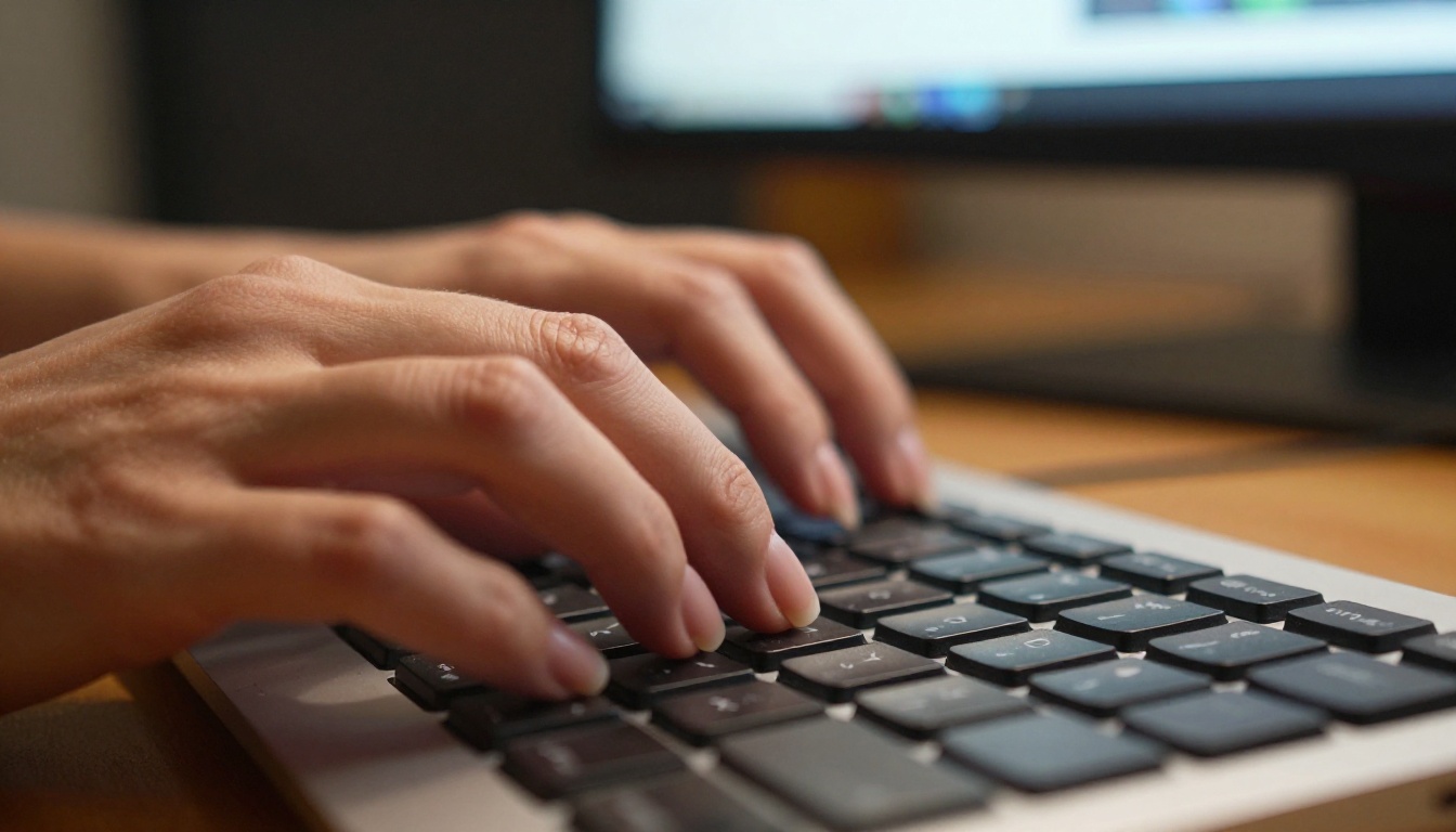 Hands typing a text prompt on a mechanical keyboard Hands typing a text prompt on a mechanical keyboard