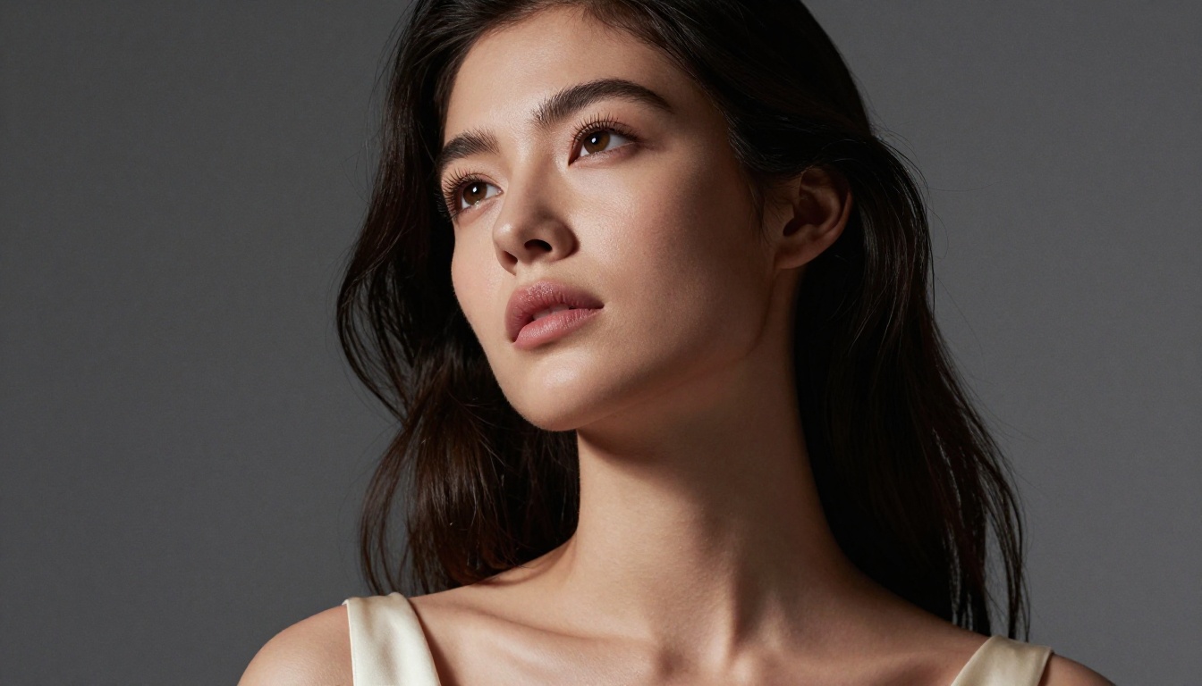 Close-up portrait of a young woman with Rembrandt lighting, sharp skin texture, demonstrating photorealistic portrait output quality