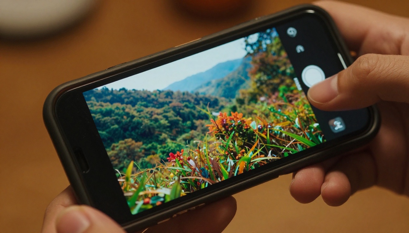 Close-up of a smartphone screen displaying a vivid video playback