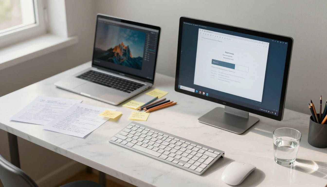 Speed comparison desk setup showing two laptop screens side by side Speed comparison desk setup showing two laptop screens side by side