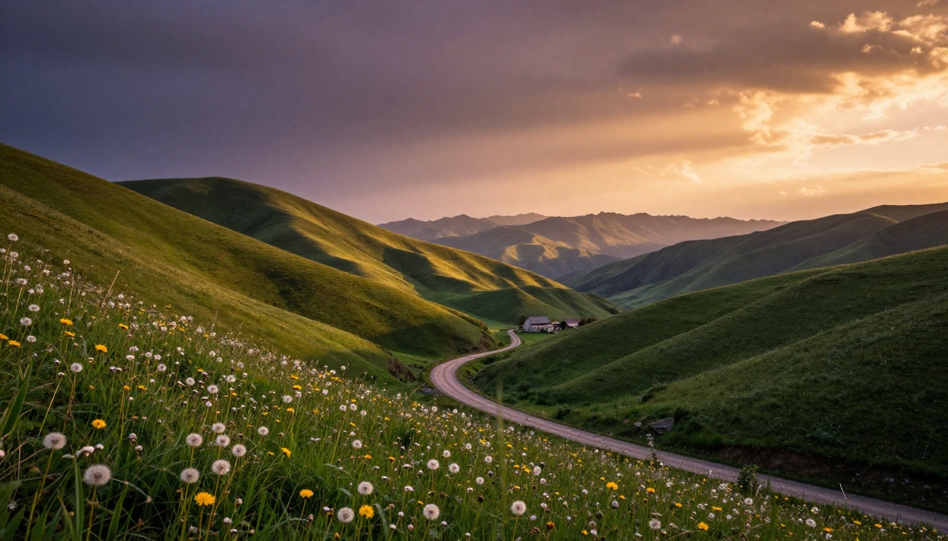 Mountain valley landscape — golden hour photorealism test Mountain valley landscape — golden hour photorealism test