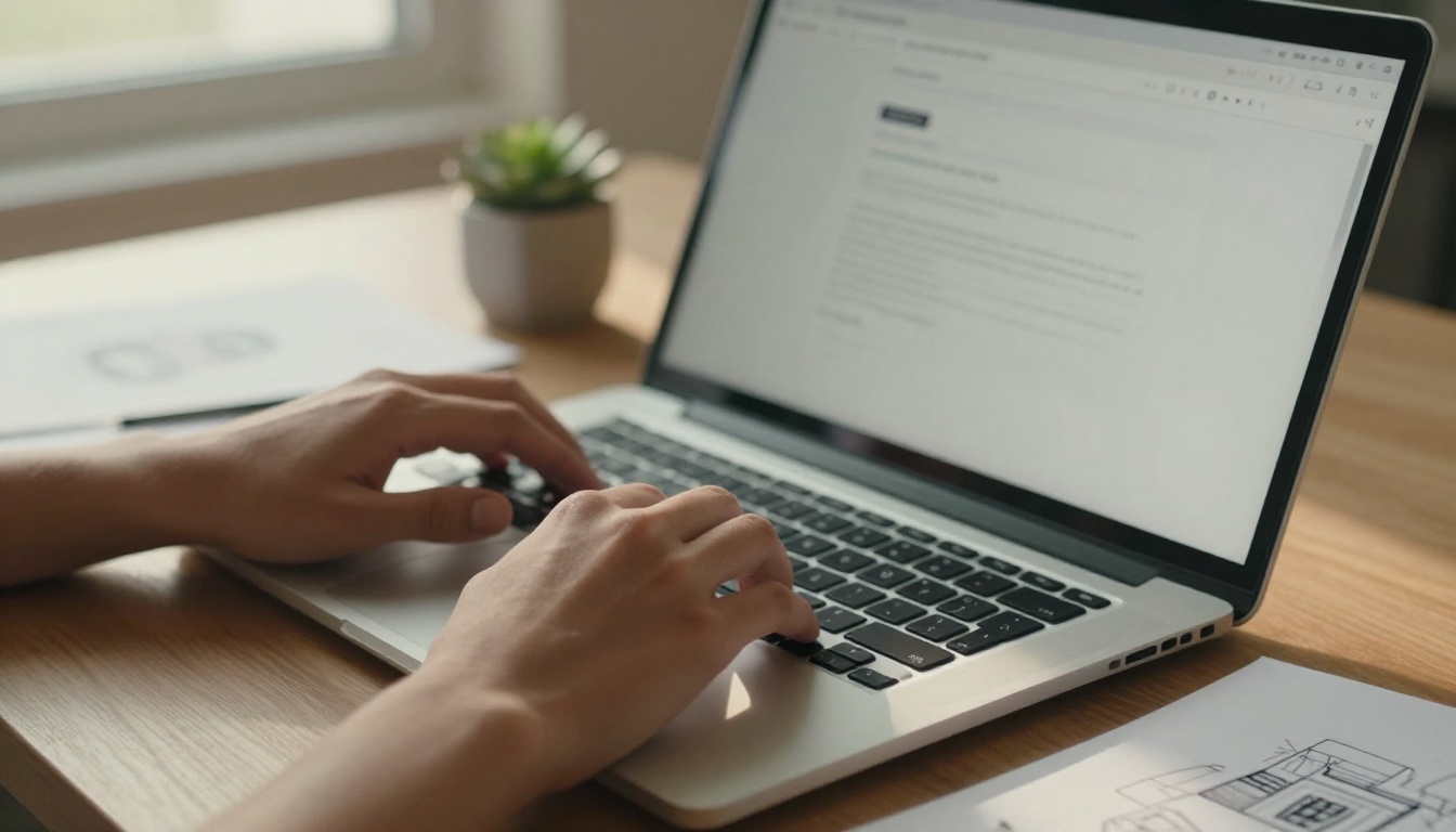 Hands typing on laptop with AI interface visible