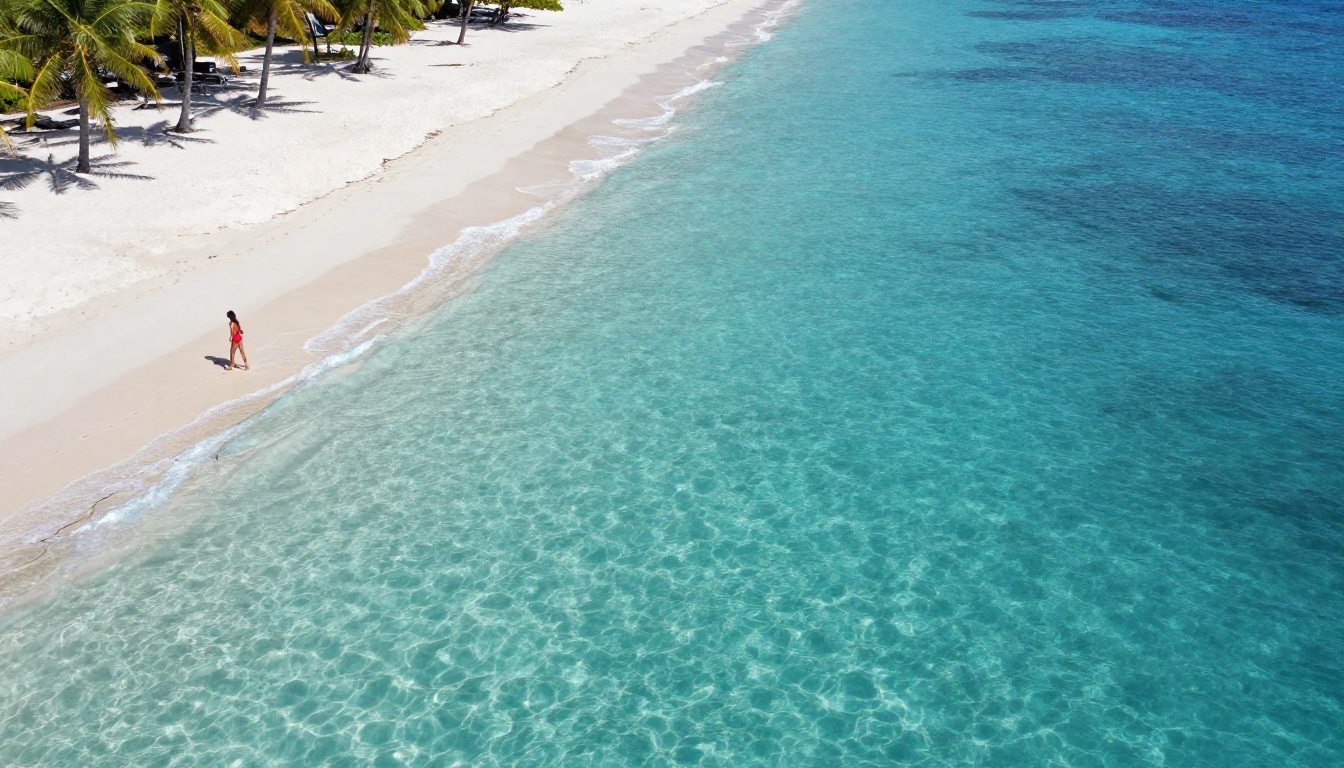 Aerial beach drone shot showing the kind of wide-environment rendering where the two models diverge in depth handling