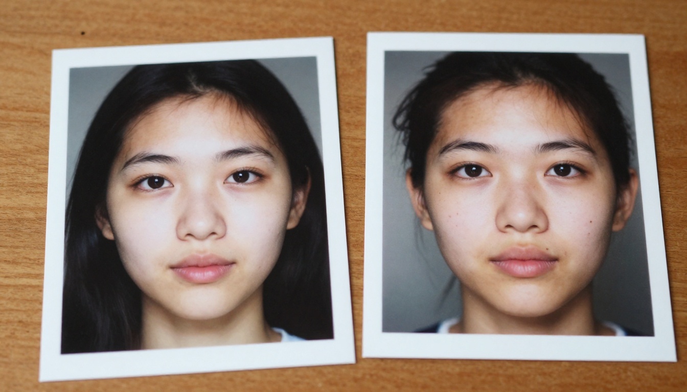 Two printed photographs side by side — one AI-generated with subtle artifacts, one genuine film photograph with organic grain
