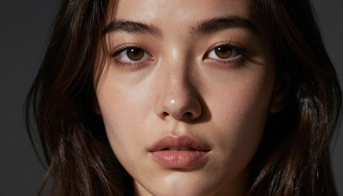 Extreme close-up portrait showing AI-generated photorealistic skin and facial detail